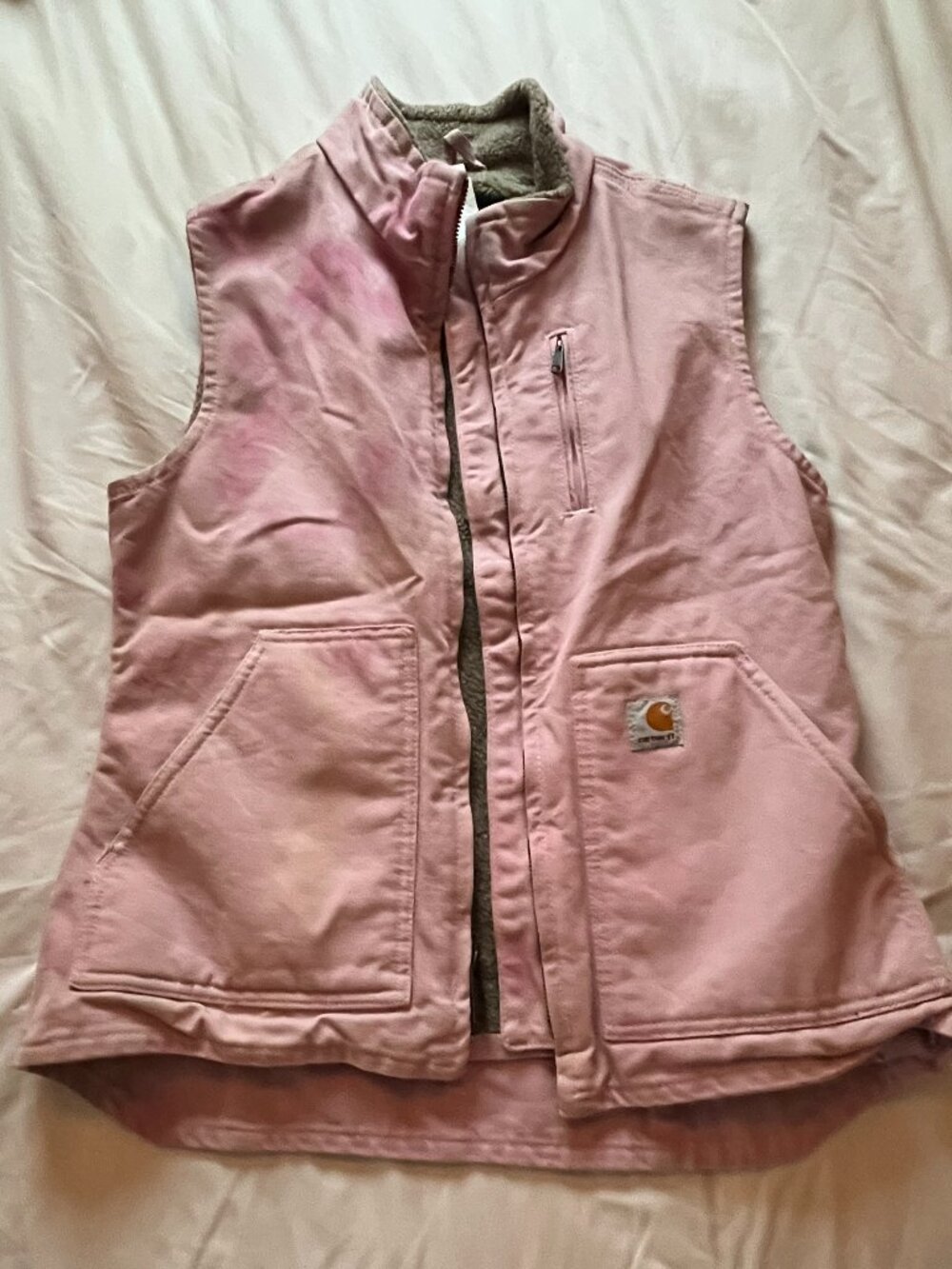 Vintage Baby Pink Carhartt Sherpa Lined Vest Size Small